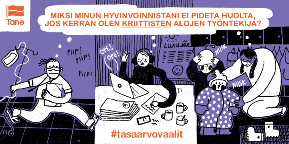 Tehdään näistä vaaleista #tasaarvovaalit: tue ja turvaa vaalityötä, levitä tietoa valtuutetun mahdollisuudesta saada apua lastenhoitoon, pura sukupuolistereotypioita koulutusjärjestelmästä.